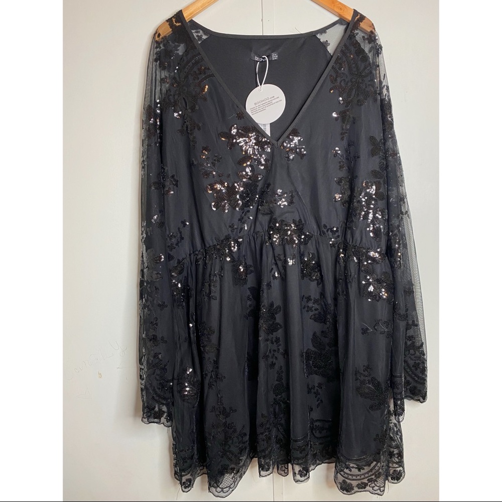 Black sequin skater dress